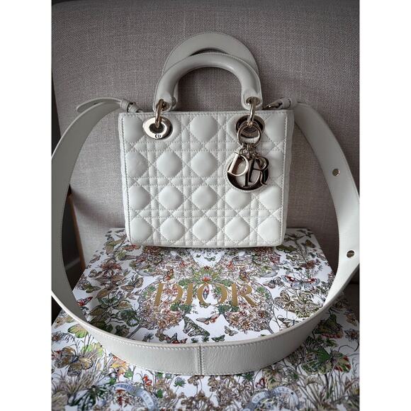Dior Lady Dior Medium Crossbody Purse, Authentic White with Gold Hardware - Picture 3 of 10